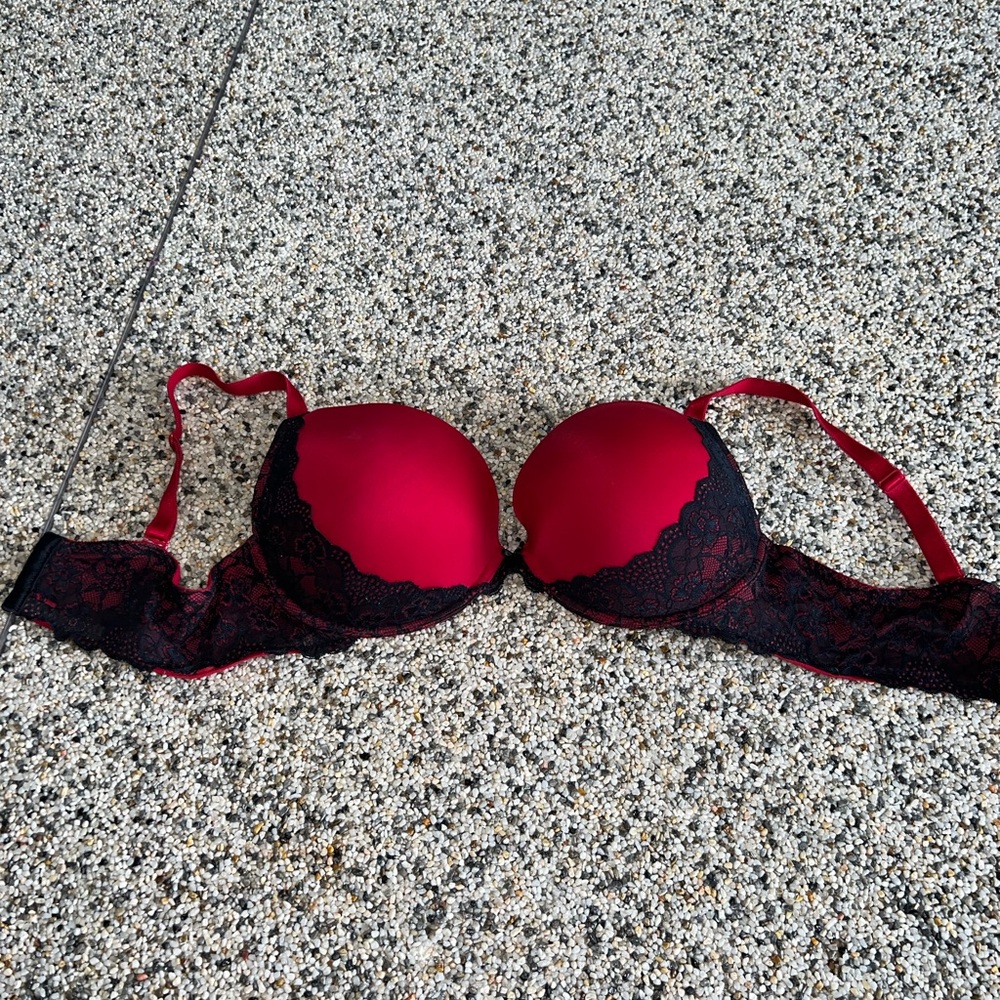 Red and black bra